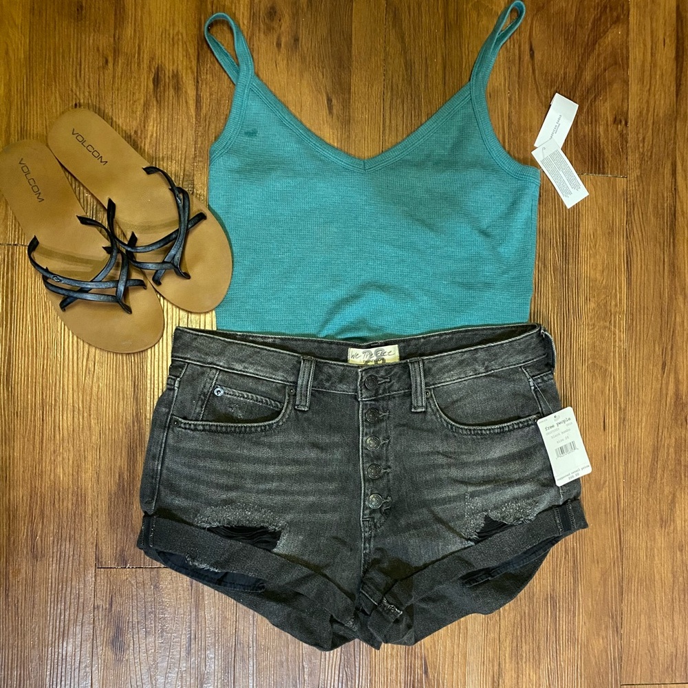 Free People - NWT black denim shorts- size 28 - Romeo rolled cut off we the free